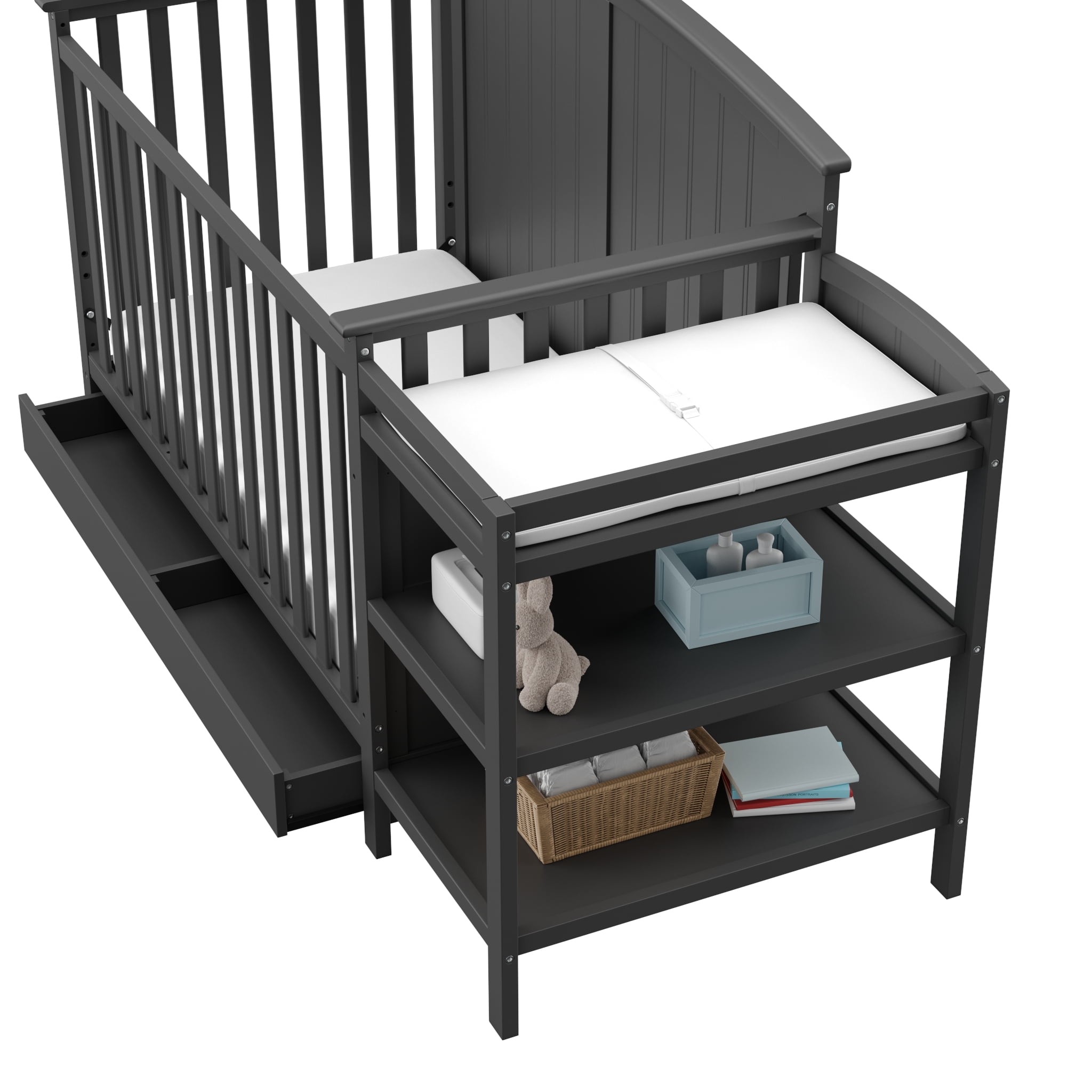 Storkcraft Steveston 5-in-1 Convertible Baby Crib & Changer, Gray