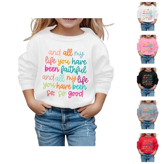 Girls Christian Sweatshirts Crewneck Long Sleeve Bible Verse Graphic Sweatshirt Kids Pullover Tops