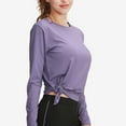 thumbnail image 3 of ATOYSOY Round Neck Pullovers Loose Shirts for Women Solid Color Tops Seamless Outwear Fall Casual Yoga Sports Long Sleeve Tees Trendy Purple S, 3 of 3