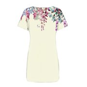 Sakmal Mid-Length Summer Dresses for Women Crew Neck Floral Short Sleeve Basic Loose Fit Sundress