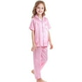 thumbnail image 4 of BAYAIXZ Silk Pajamas for Kids Little Baby Girls Boys Pajamas Set Satin Silk Short Sleeves Sleepwear 2 Piece Set Button Down Classic Loungewear Set (Pink,10-11 Years), 4 of 6