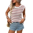 thumbnail image 3 of Striped Sweater Vest Women Spring Summer Crewneck Knit Shirts Dressy Beach Cute Crochet Tank Tops Red M, 3 of 9