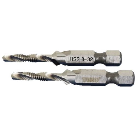 TEMO 2 pc 8-32 Combination Drill and Tap Multi Use Deburr Countersink Hex Bit
