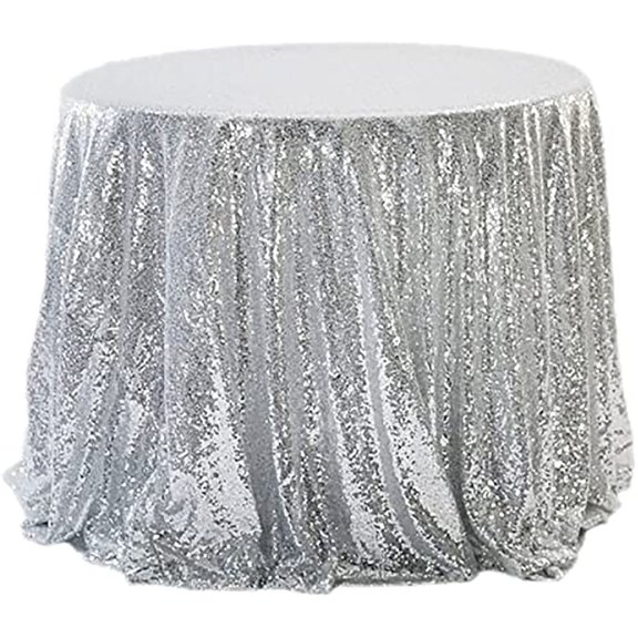 Clearance YOHOME American Hotel Wedding Banquet Decoration Round Solid Color White Tablecloth Cloth Sequin Tablecloth Silver