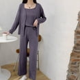 thumbnail image 3 of BWASD Pajamas for Women Set 3 Piece Casual Loose Fit Breathable Soft Modal Sleep Wear Long Sleeve Cardigan Sleeveless Cami and Long Home Clothes Summer (Grey M), 3 of 6