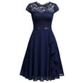 thumbnail image 4 of Glisme Womens Dress Short Sleeve Bridal Friend Dress For Wedding Lace Chiffon Mid Length Formal Evening Dress Blue For Women Bridesmaid Dresses, 4 of 5