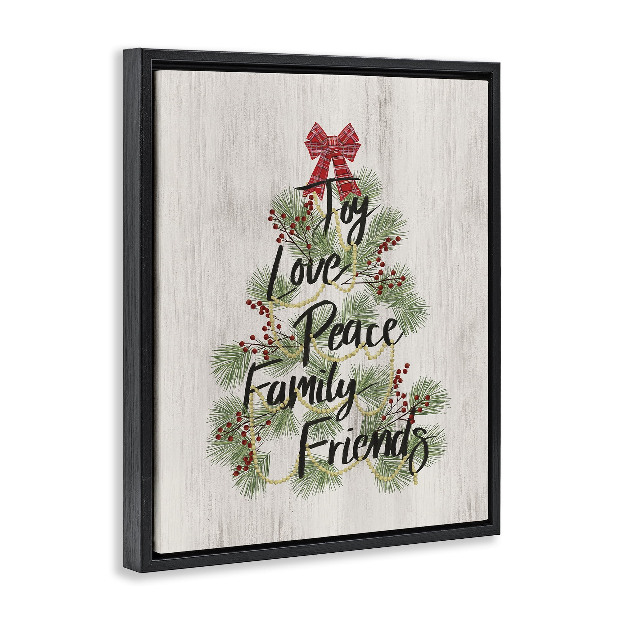 Stupell Industries Family Friends Christmas Tree Holiday Painting Black Floater Framed Canvas Art Prints Wall Art, 25 x 31