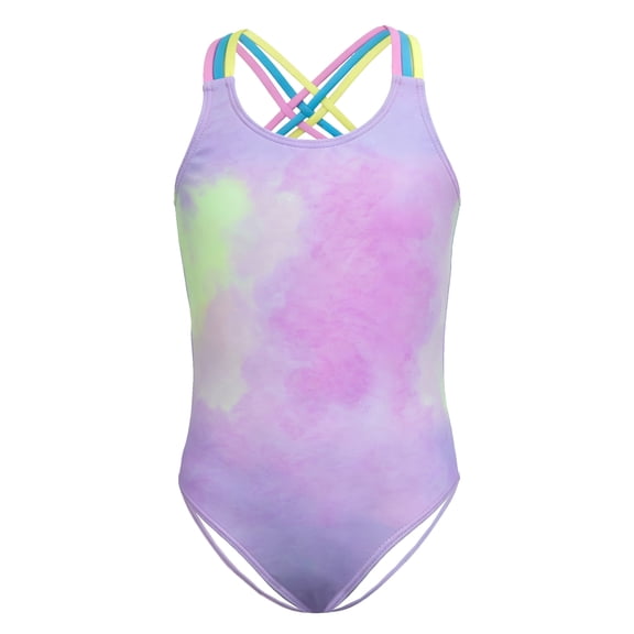 NIPAXO Girls One-Piece Swimsuit, Pastel Tie-Dye Crisscross Straps Bathing Suit, Summer Beach Swimwear for Kids