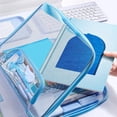 thumbnail image 5 of Hyknon Horizontal Mesh Handbag, Large Capacity Lightweigh Colorful Stationery Bag with Zipper, Waterproof Portable Storage Bag with Handheld, Separate Storage Bag for Test Papers Stationer, Blue, 5 of 6