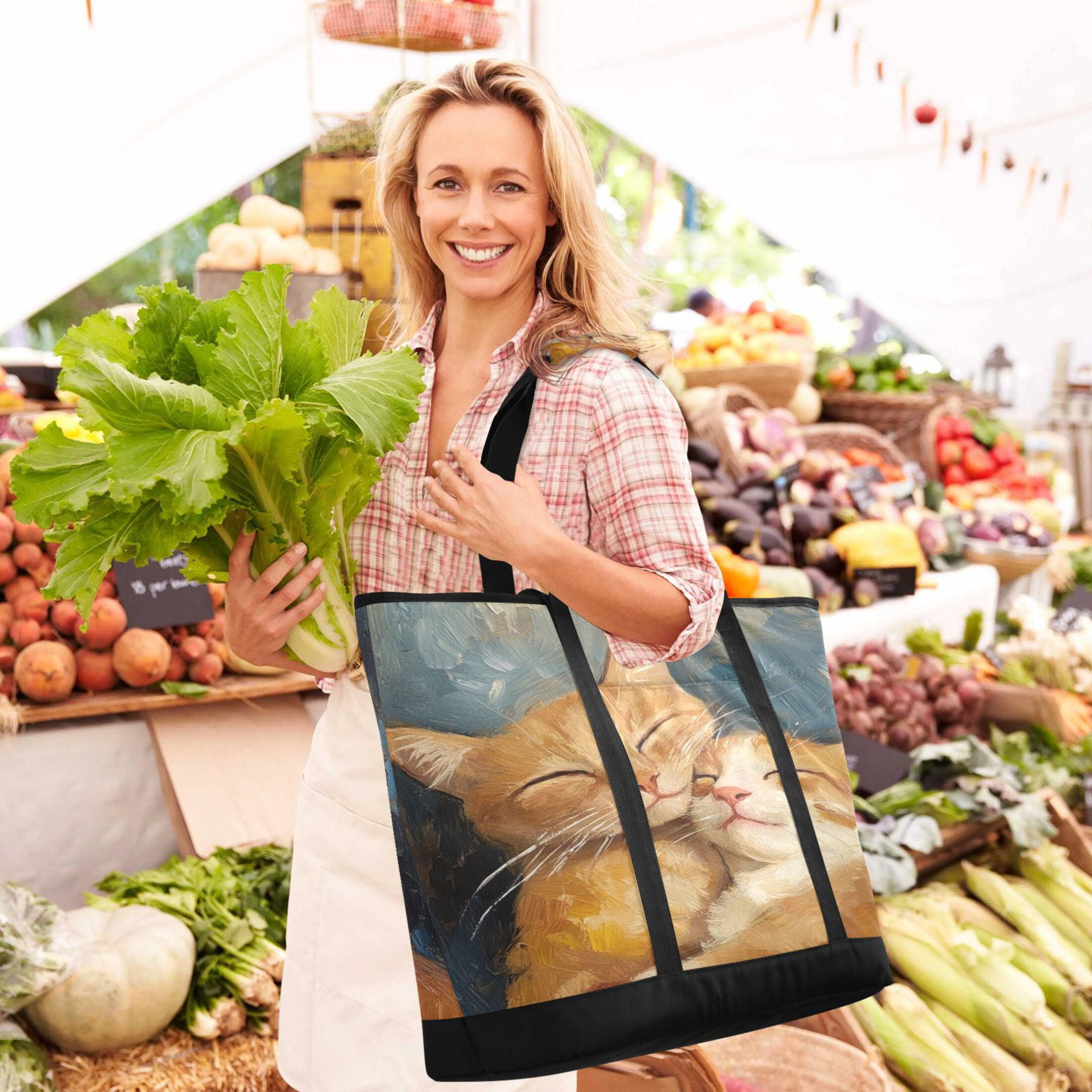Large Hand-held Ice Pack Picnic Bag Insulation and Refrigeration Suitable for Shopping Picnics and Camping Beautiful Couple Cats