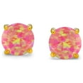 thumbnail image 2 of Bling Jewelry Womens Golden Created Opal Round Solitaire Stud Earrings Gold Plated 6MM, 2 of 5