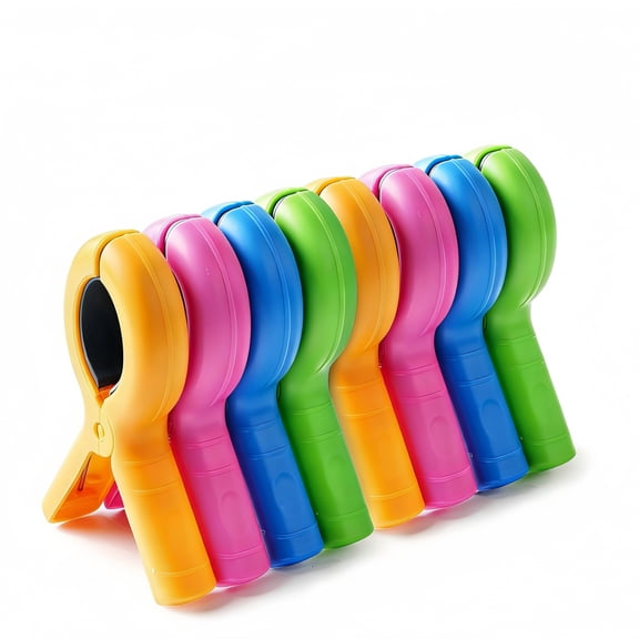 8 Pack Large Beach Towel Clips for Chairs, Heavy Duty Jumbo Towel Holder for Beach, Pool And Cruise - Colorful Clothespins for Chair, Umbrella or Lounge (4 Colors)