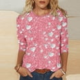thumbnail image 2 of KIHOUT Fashion Tops Women's Valentine's Day Printed T-shirt 3/4 Sleeves Blouse Round Neck Casual Tops, 2 of 5