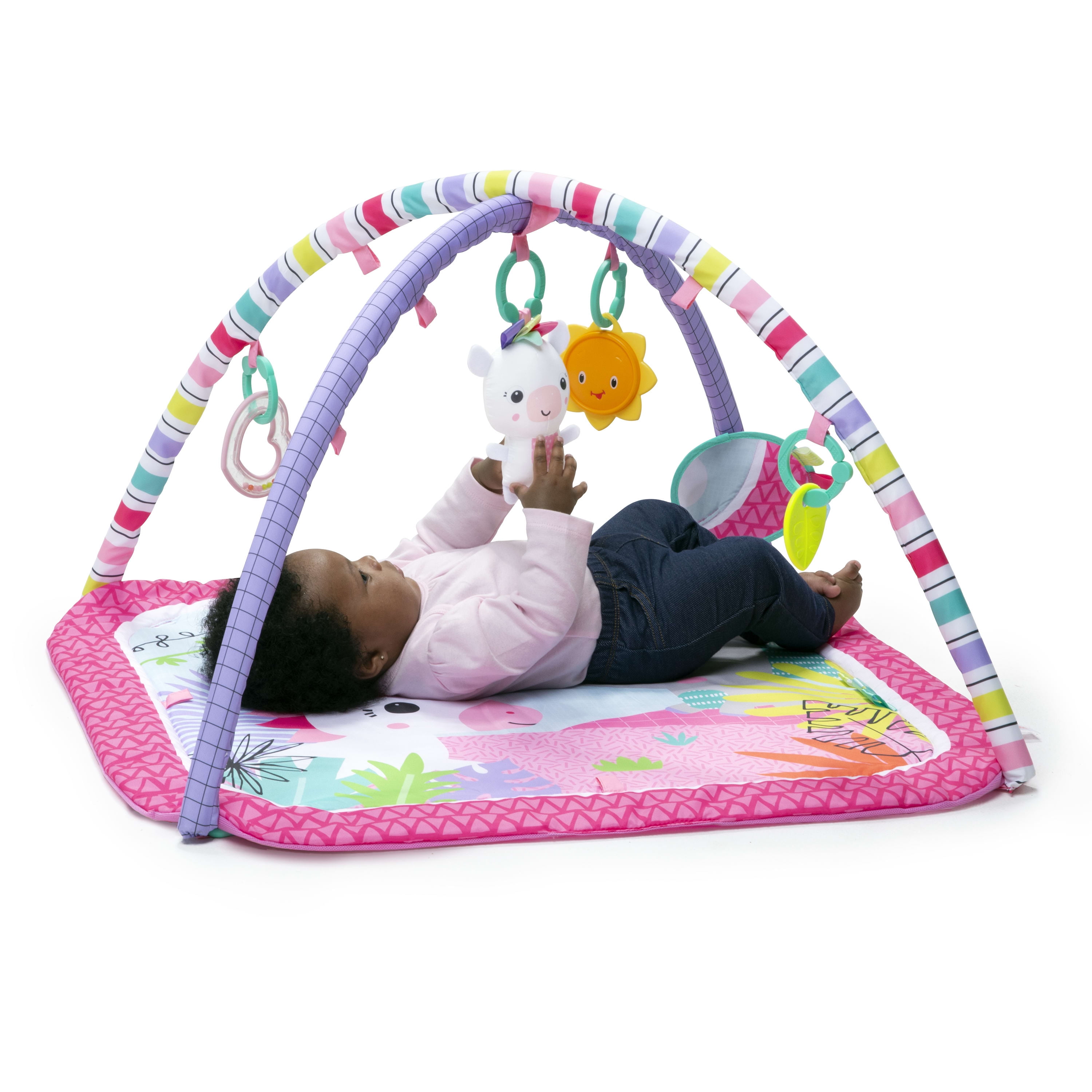 Pillow & Mirror Baby Playmat Pink Elephant Activity Play Mat W/ Fun Toys 