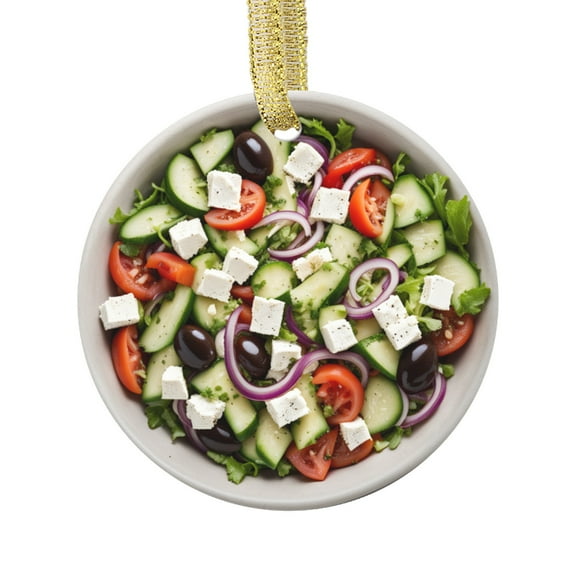 Greek Salad Healthy Salads Vegetarian Food Double Sided Ceramic Foodie Novelty Holiday Christmas Xmas Tree Ornament Gift Accessory (Flat Printed Design, NOT 3D)