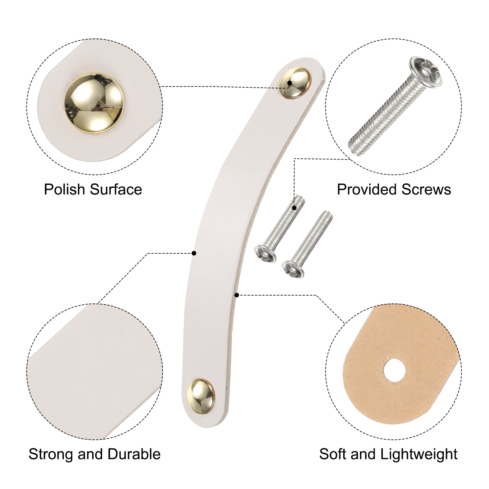 Unique Bargains Leather Drawer Pulls Double Hole Knobs for Dressers Drawers  Cream/Gold