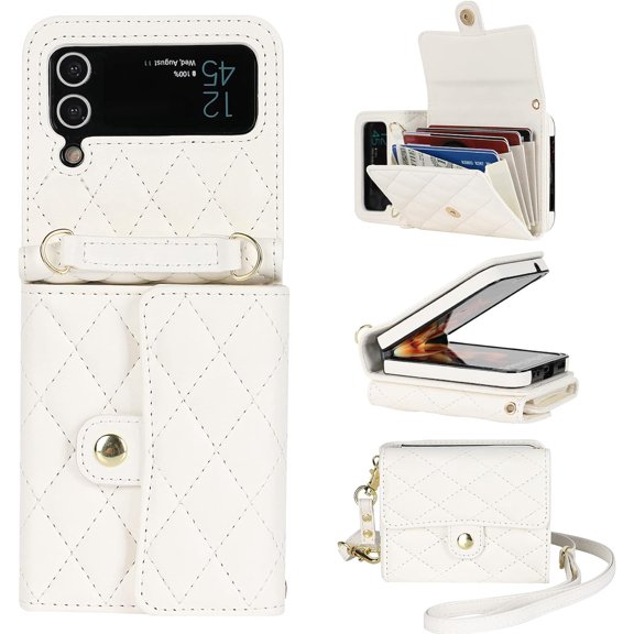 ZUKKASHAN for Samsung Galaxy Z Flip 3 Leather Crossbody Wallet Phone Case with Adjustable Removable Lanyard Strap, for Women Girls Cute Luxury Protective Cover with Card Slots