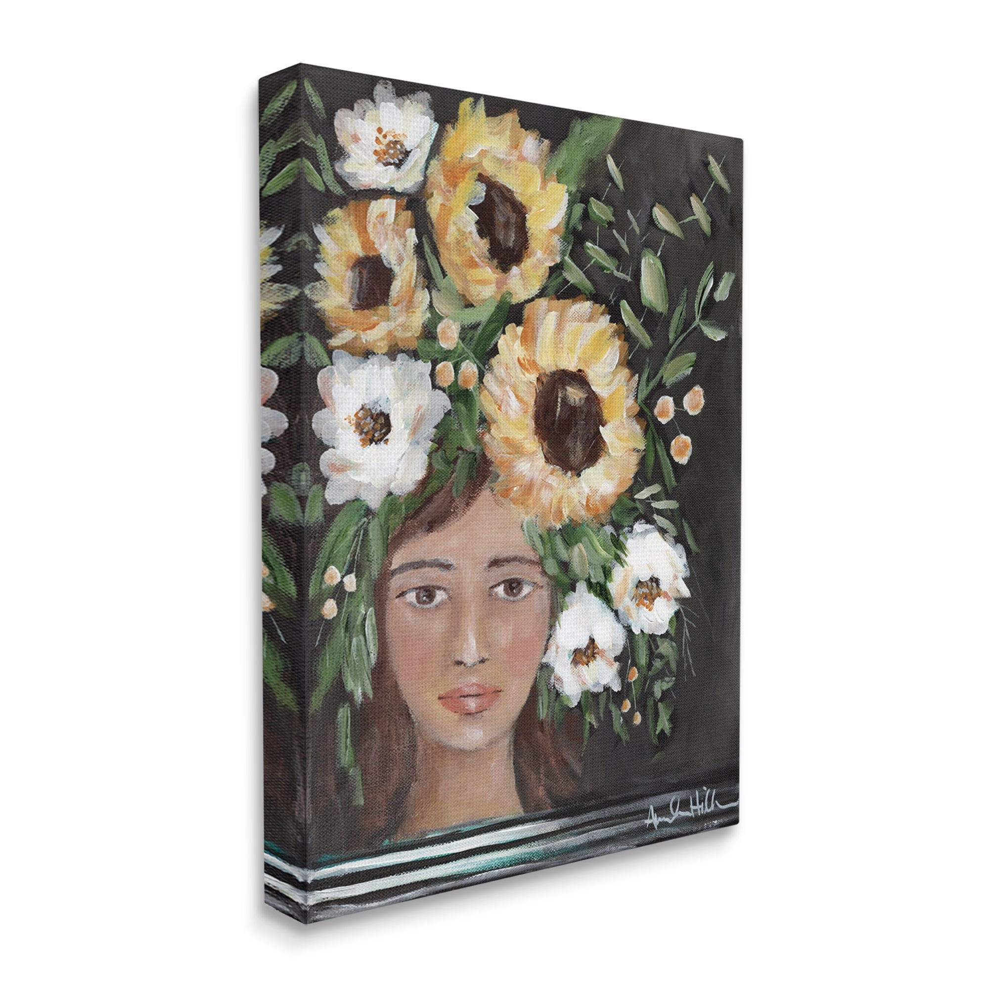 Stupell Industries Girl Wearing Flower Crown Yellow White Blossoms Painting Painting Gallery Wrapped Canvas Print Wall Art, Design by Amanda Hilburn