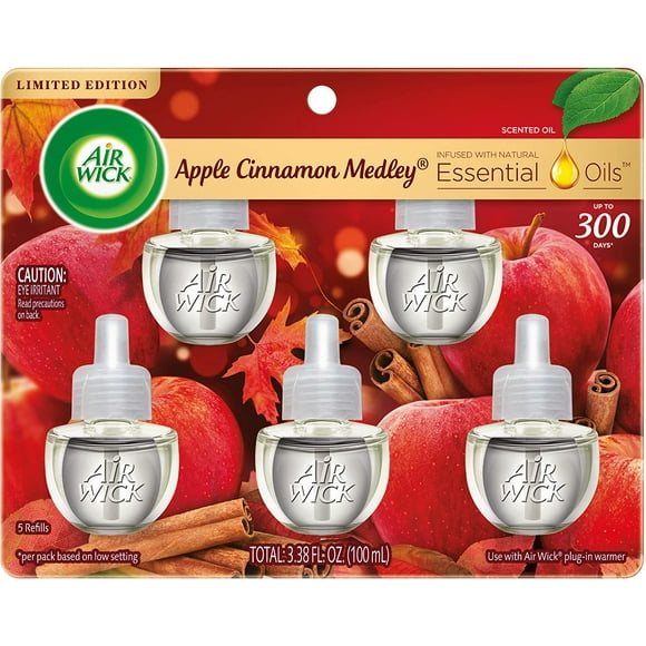 Air Wick Scented Oil 5 Refills, Apple Cinnamon Medley, Each 0.67 Fl Oz, Total 3.38 Fl Oz (100 mL)