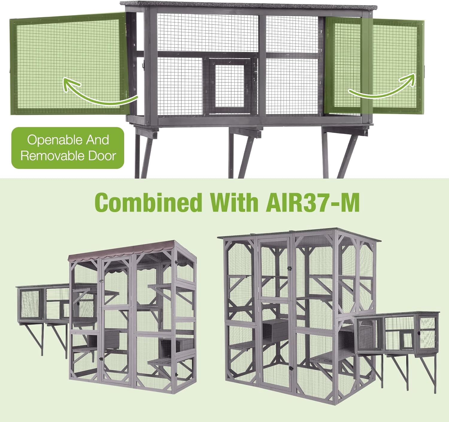 MEDEHOO Outdoor Cat Enclosure & Window Perch - High Density Wire Mesh, PVC Back Door, Bug-Proof (39.4" L × 22.8" W × 43.4" H)