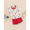 thumbnail image 3 of BemeyourBBs Toddler Baby Boys Farm Circus Gentleman Outfits Infant Baby Boys Summer Clothes Cute Cartoon Animal Print Short Sleeve Button Down Shirts with Bowtie Pockets Shorts Set, 3 of 8
