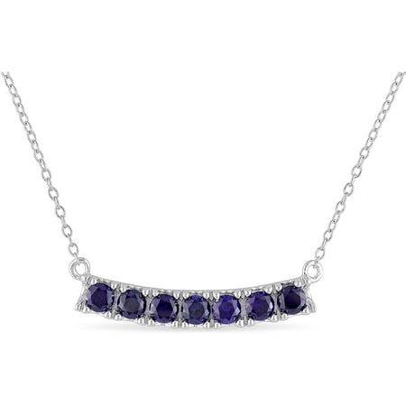 1-3/8 Carat T.G.W. Created Blue Sapphire Sterling Silver Multi-Stone Necklace, 17