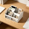 thumbnail image 6 of Desk Organizer with 6 Compartments and 2 Drawers, Plastic Makeup Organizer, Pencil Pen Holder for Desktop Storage, Multi-Functional Desk Organization for Study, Home, Office Supplies,Blue, 6 of 9