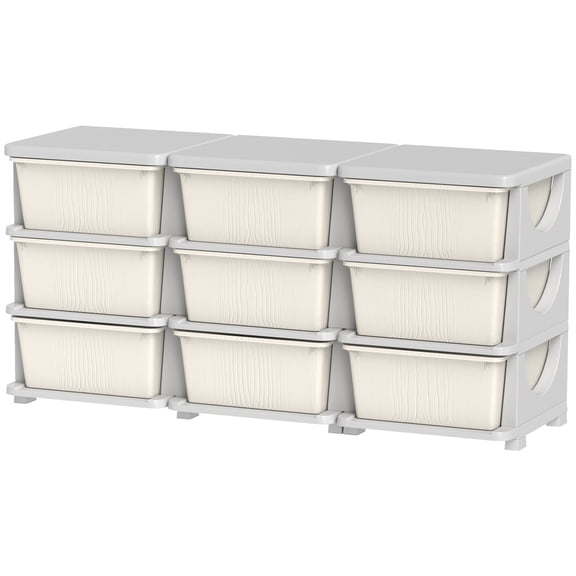 29.5" 3 Tier Kids Storage Unit Dresser Tower w/ 9 Drawers, Cream White