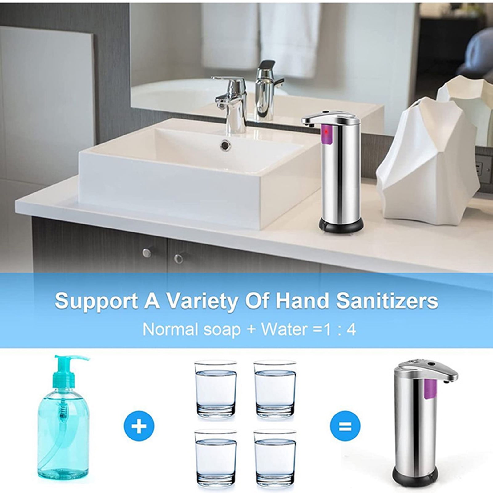 Automatic Soap Dispenser, Stainless Steel Touchless Soap Dispenser ,Waterproof Base, Smart Soap Dispenser for Bathroom Kitchen School