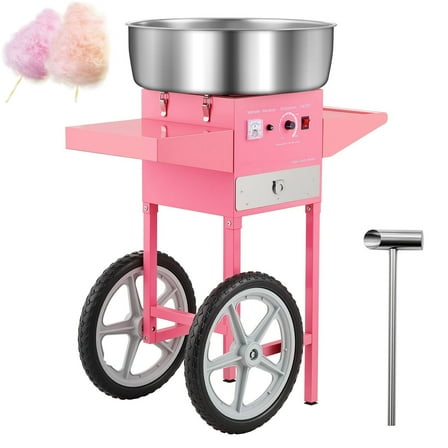 SIHAO Cotton Candy Machine with Cart, 1000W Electric Commercial Candy Floss Maker with 20.5 in Stainless Steel Bowl, Sugar Scoop, and Drawer, for Home, Kids Birthday, Family Party, Pink