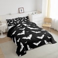 thumbnail image 2 of Homewish Happy Retro Halloween Bat Full Size Comforter Sets,White Silhouette Pattern Bedding Comforter Set,Black White,Black Reversible,3-Piece,1 Comforter and 2 Pillowcases, 2 of 7