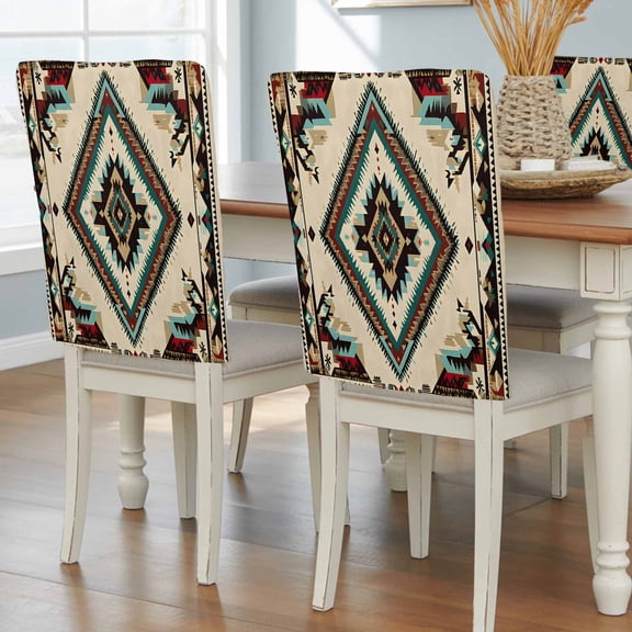 Boho Red Teal Brown Chair Back Covers, Removable Chair Covers for Dining Chairs Set of 8, Washable Chairs Slipcovers Back Seat Protector for Wedding Party 19"x20"