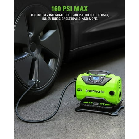 Greenworks - 24 Volt Battery Powered 160-PSI Inflator with 2.0 Ah USB-C Battery & Charger - Green