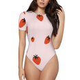thumbnail image 1 of Bingfone Justaucorps à Col Rond Motif Fraise pour Femmes, Manches Courtes à Boutons-Pression, Adapté pour Fête, Sport, Usage Quotidien-Petit, 1 of 7