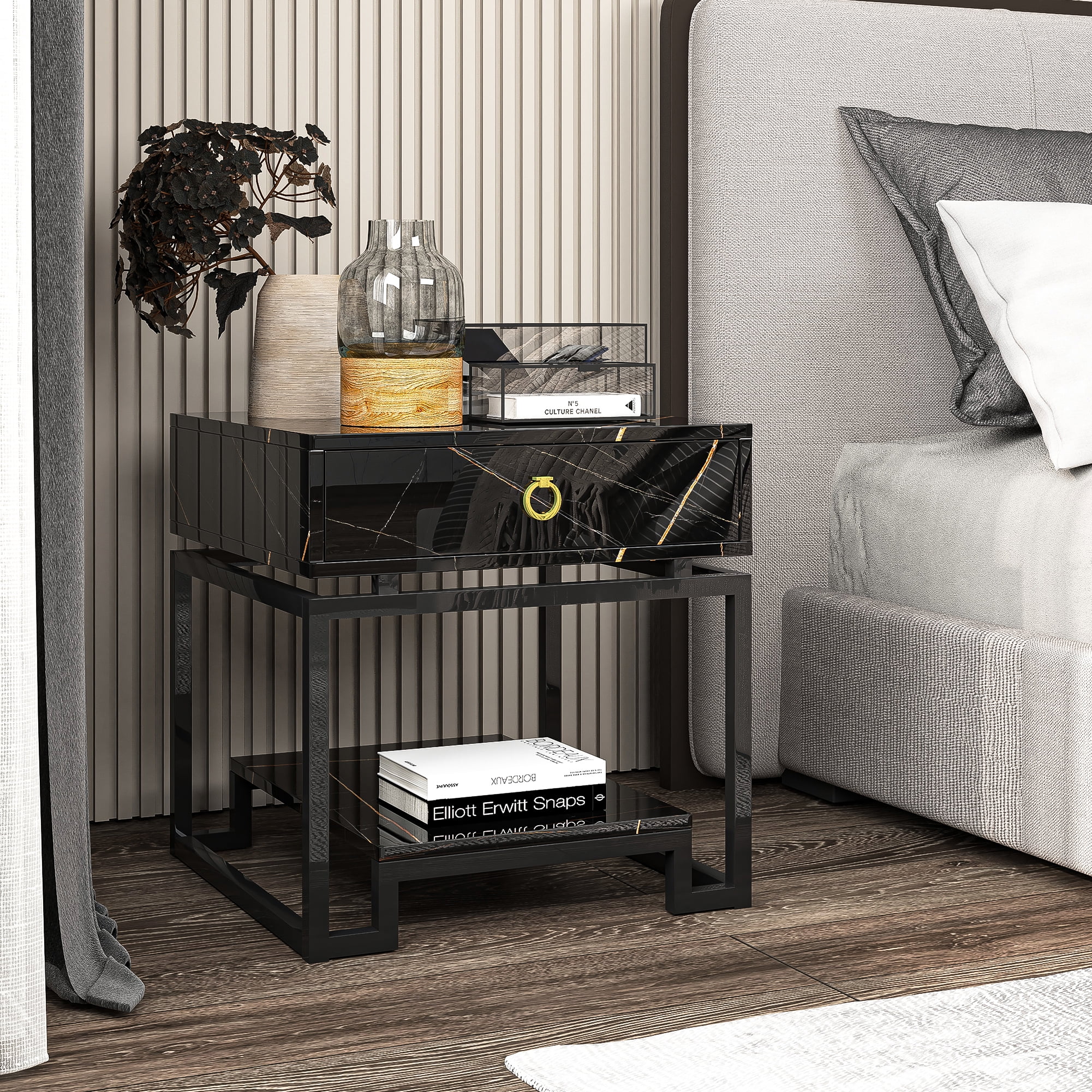 Kadyn Night Stand Set of 2, Nightstand Side Table for Bedroom Living Room, Side Table with Drawer, Black Kadyn Night Stand Set of 2, Nightstand Side Table for Bedroom Living Room, Side Table with Drawer, Black