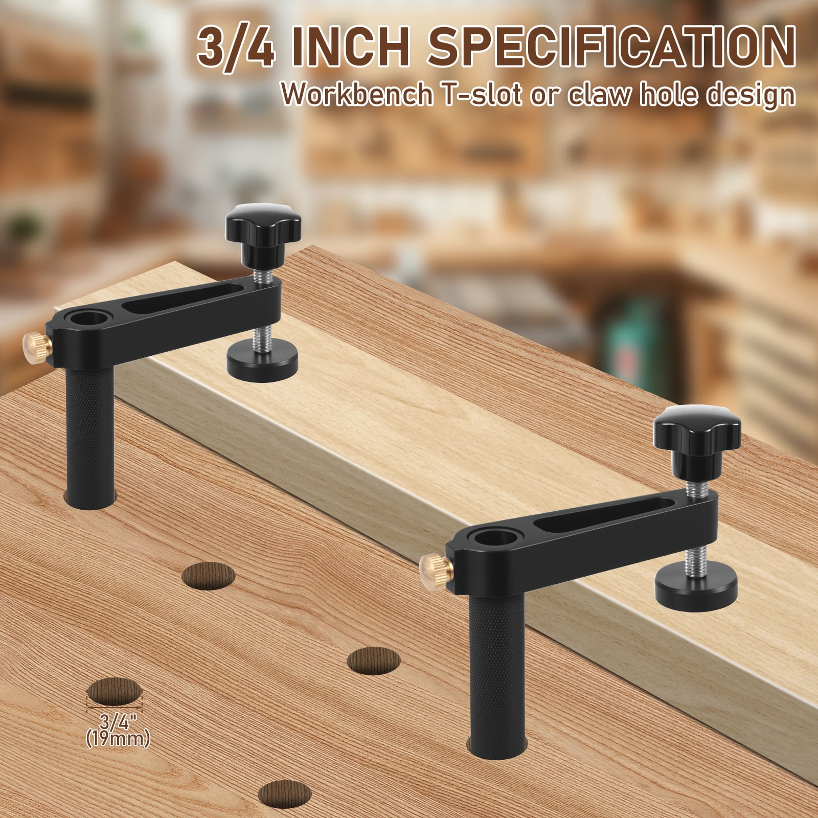 2-Pack Bench Dog Clamp, 3/4" Dog Hole Clamp – Adjustable Height Aluminum Alloy Holdfast for Woodworking, Milling, Cutting & Sanding