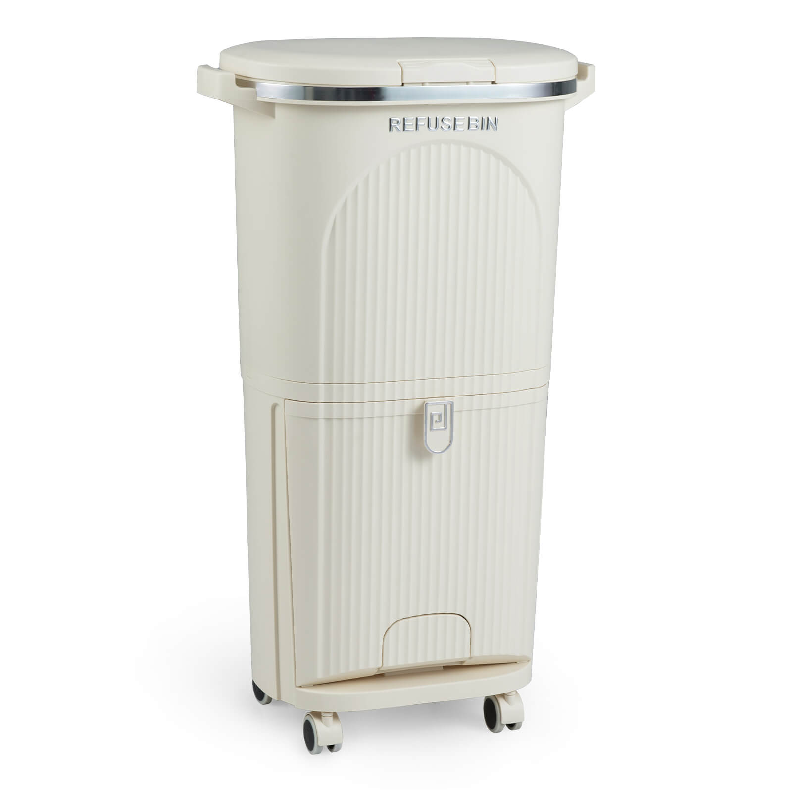 Costway 10 Gallon Kitchen Trash Can with Lid, 2 Removable Buckets, Step Pedal & Wheels