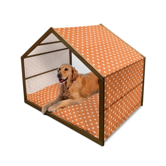 Orange and White Pet House, Japanese Lotus Flower Silhouettes Blossoming Spring Season Pattern, Outdoor & Indoor Portable Dog Kennel with Pillow and Cover, 5 Sizes, Orange and White, by Ambesonne