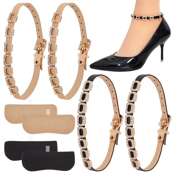 2 Pairs Leather High Heels Shoe Straps with Heel Cushion Inserts Ajustable Replacement Ankle Strap Shoelace Bands Anti-Loose Straps for Heels Boat Shoes High Heeled Shoes Black/Khaki DIY Mixed Color