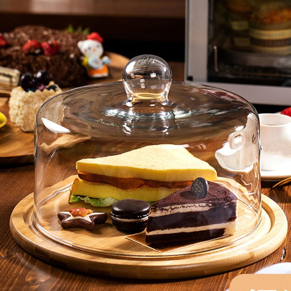 DOLITY Dome Glass Cover Serving Tray Wooden Cake Stand Food