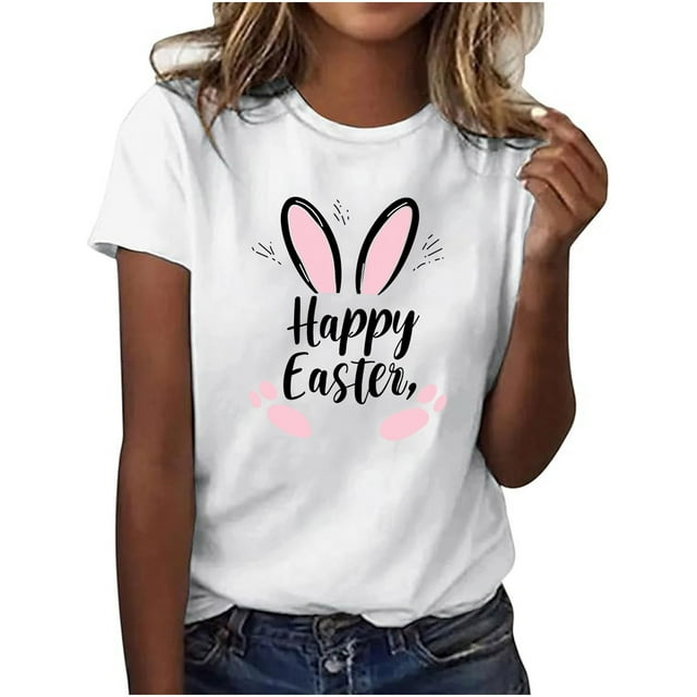 Tnhcen T-Shirts pour Femmes d'Été, Nouveauté, Pâques, Imprimé Mignon, Col Rond, Manches Courtes – T-Shirts Basiques Grande Taille, P-3TG, Hauts en Polyester Respirant