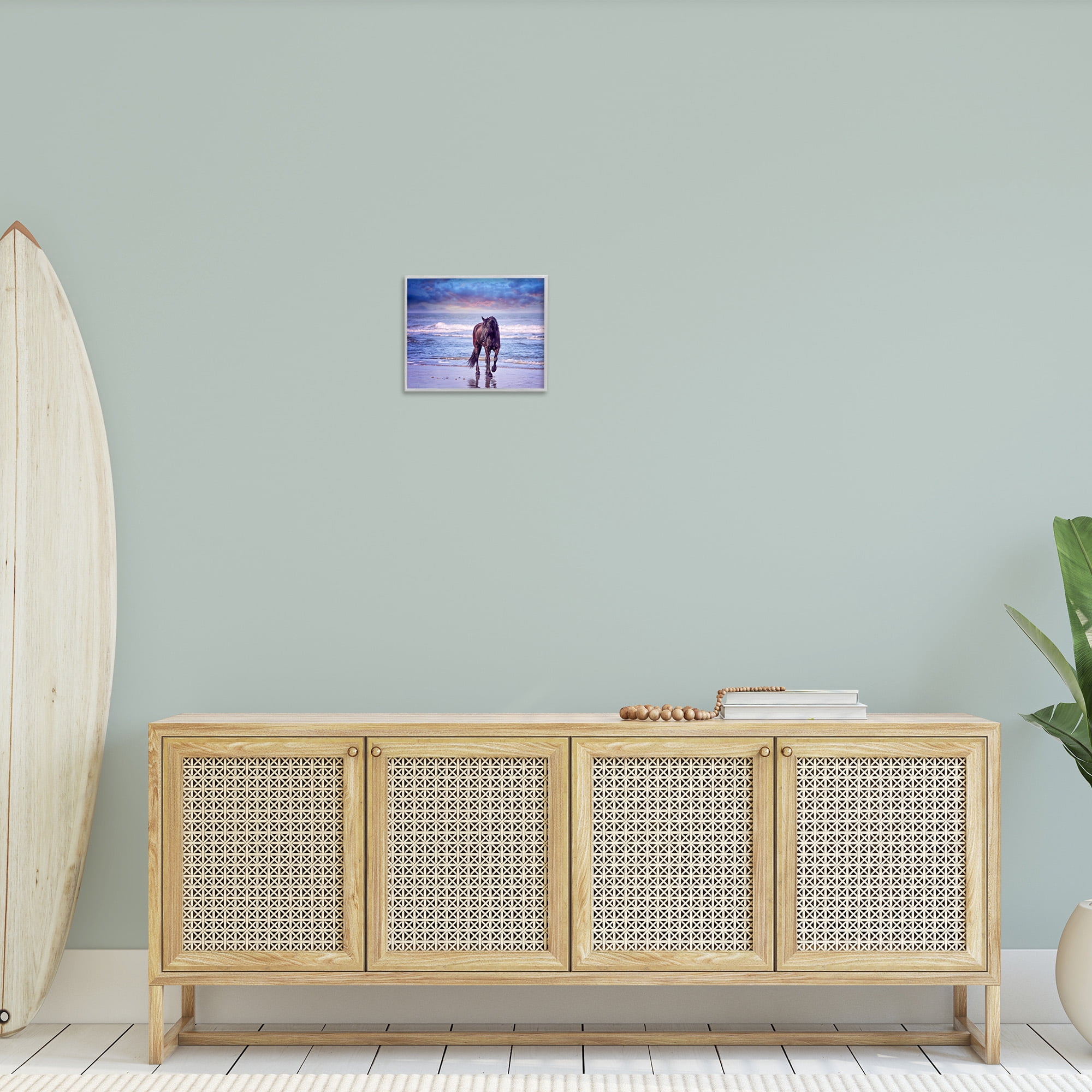 Stupell Industries Wild Horse on Beach Colorful Blue Sunset Framed Wall Art Design by PHBurchett, 11" x 14", Gray Framed