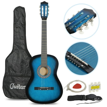 38" Kids Acoustic Guitar Full Size 6-String Guitar for Starter Beginner Blue
