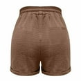 thumbnail image 3 of Brown Linen Pants Women's Casual Solid Color Elastic Waist Cotton Linen Sports Shorts Buttocks Real Pocket Shorts Pants for Women, 3 of 6