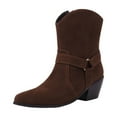 thumbnail image 2 of Bnwani Women Boots Fall Winter Fashion Denim Low-Heel High Ankle Versatile Comfortable Casual Western Boot Brown Size 9.5, 2 of 6