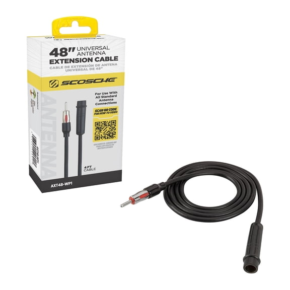 Scosche AXT48-WP1 48" Universal Antenna 4ft Extension Cable Use w/ Standard DIN Connections New