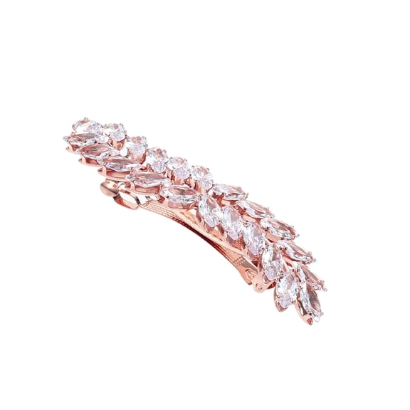 Vocoste Faux Crystal Hair Barrettes for Women Rhinestone Hair Clips Leaf French Barrette Hair Clips Rose Gold Tone