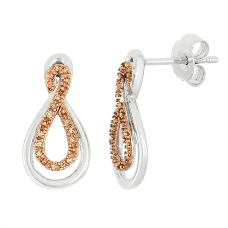 Beaux Bijoux Sterling Silver Two-Tone White & Chocolate Diamond Infinity Stud Earrings .06 cttw