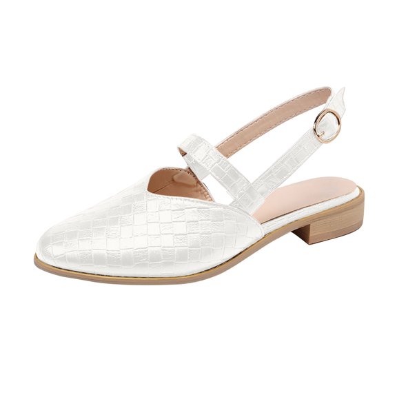 KIJBLAE Women Sandals Summer Shoes Slip on Flats Retro Buckle Strap Pointed Toe Cut out Hollow Sandals Ladies Shoes Female Footwear White 40
