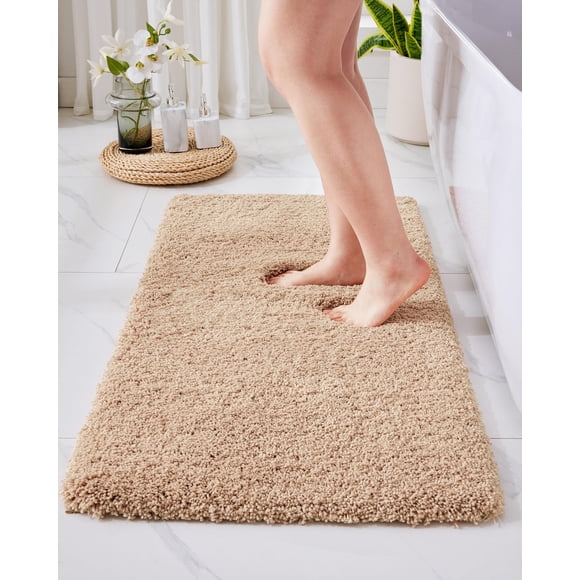Alfombra de baño Disolla Beige, 60 x 180 cm, antideslizante, lavable